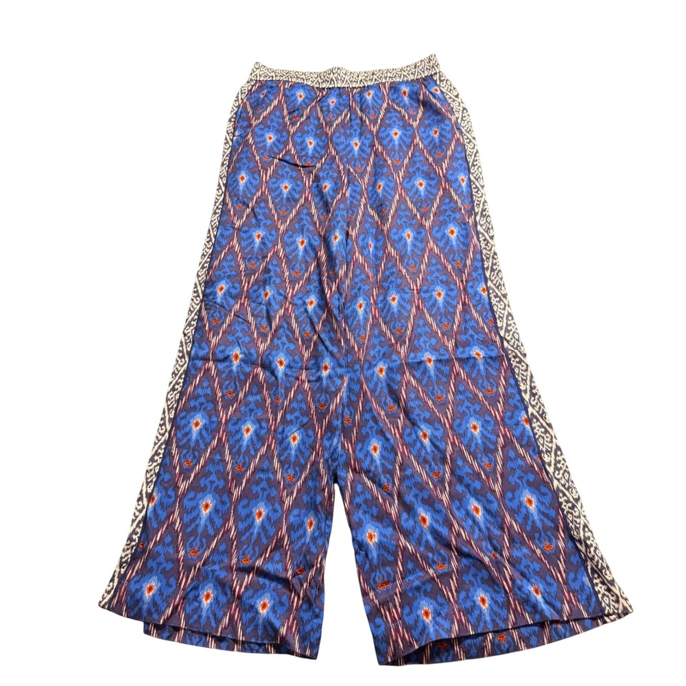 Anthropologie Blue Vale Diamond Print Wide Leg Pants Small Boho Viscose Stripe